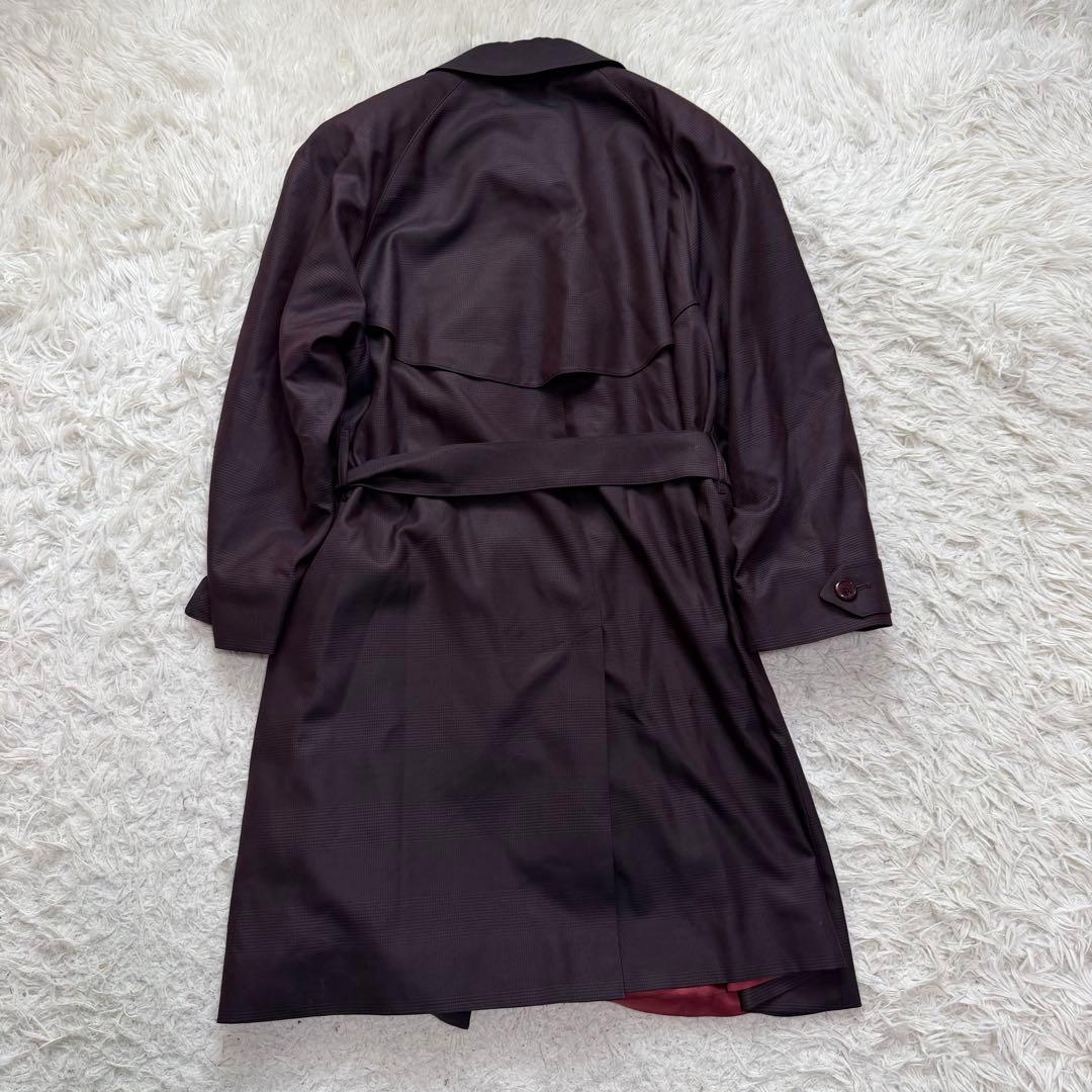 希少極美品　バーバリー　トレンチコート　金タグ　チェック総柄　ボルドー裏地　絹