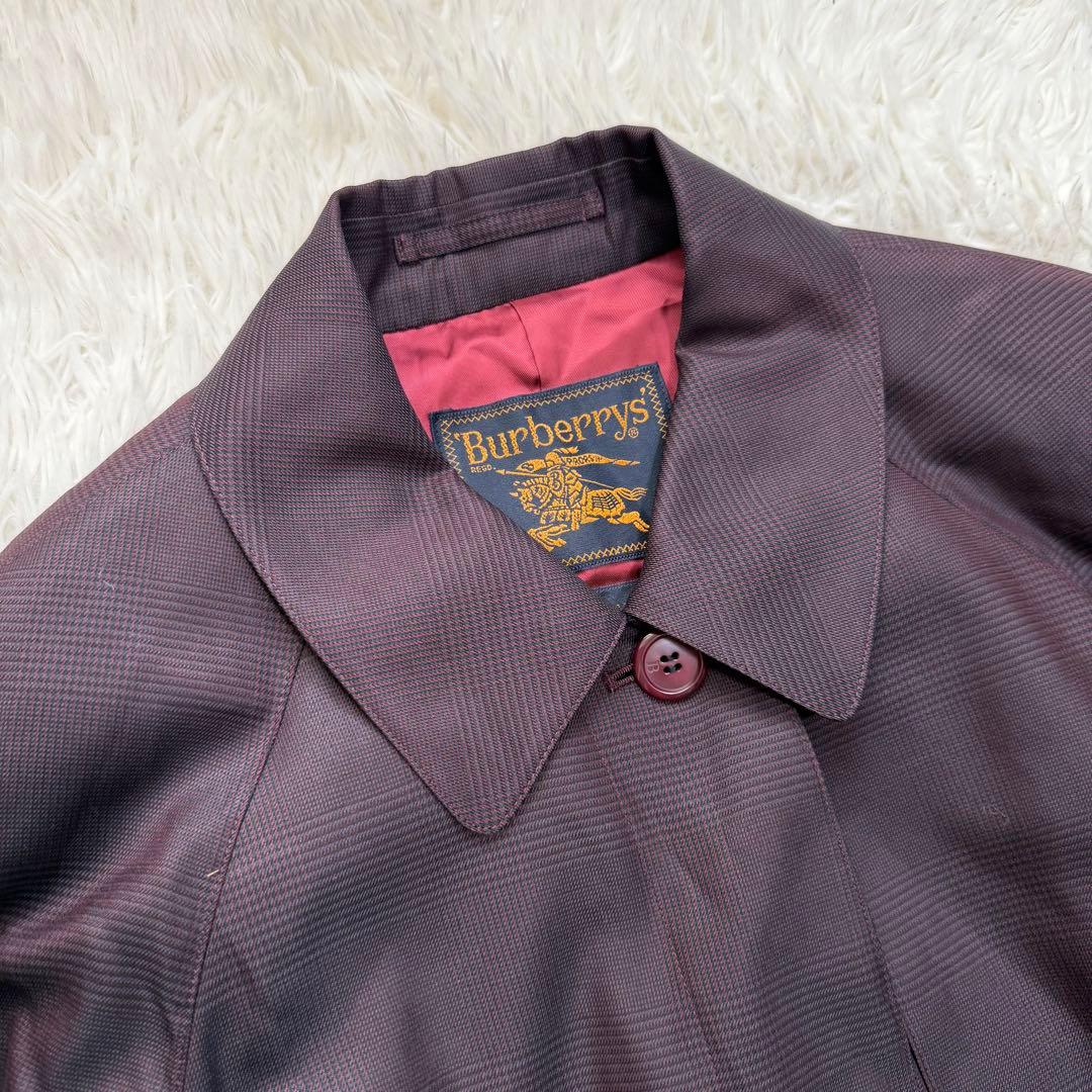 希少極美品　バーバリー　トレンチコート　金タグ　チェック総柄　ボルドー裏地　絹