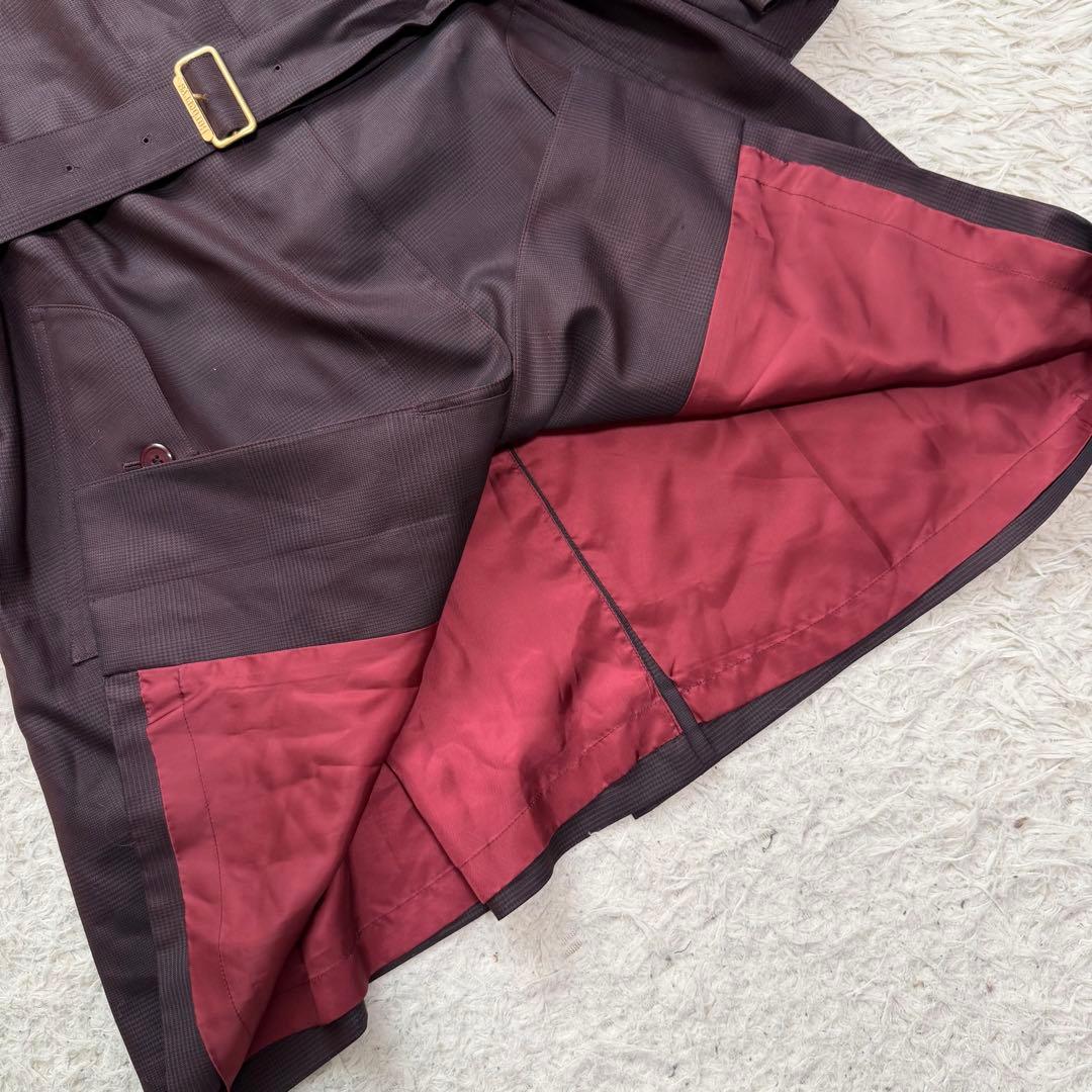 希少極美品　バーバリー　トレンチコート　金タグ　チェック総柄　ボルドー裏地　絹