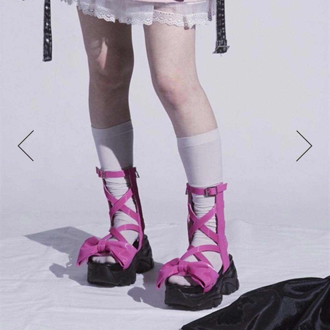 【SALE中】リボン付き厚底ピンクサンダル