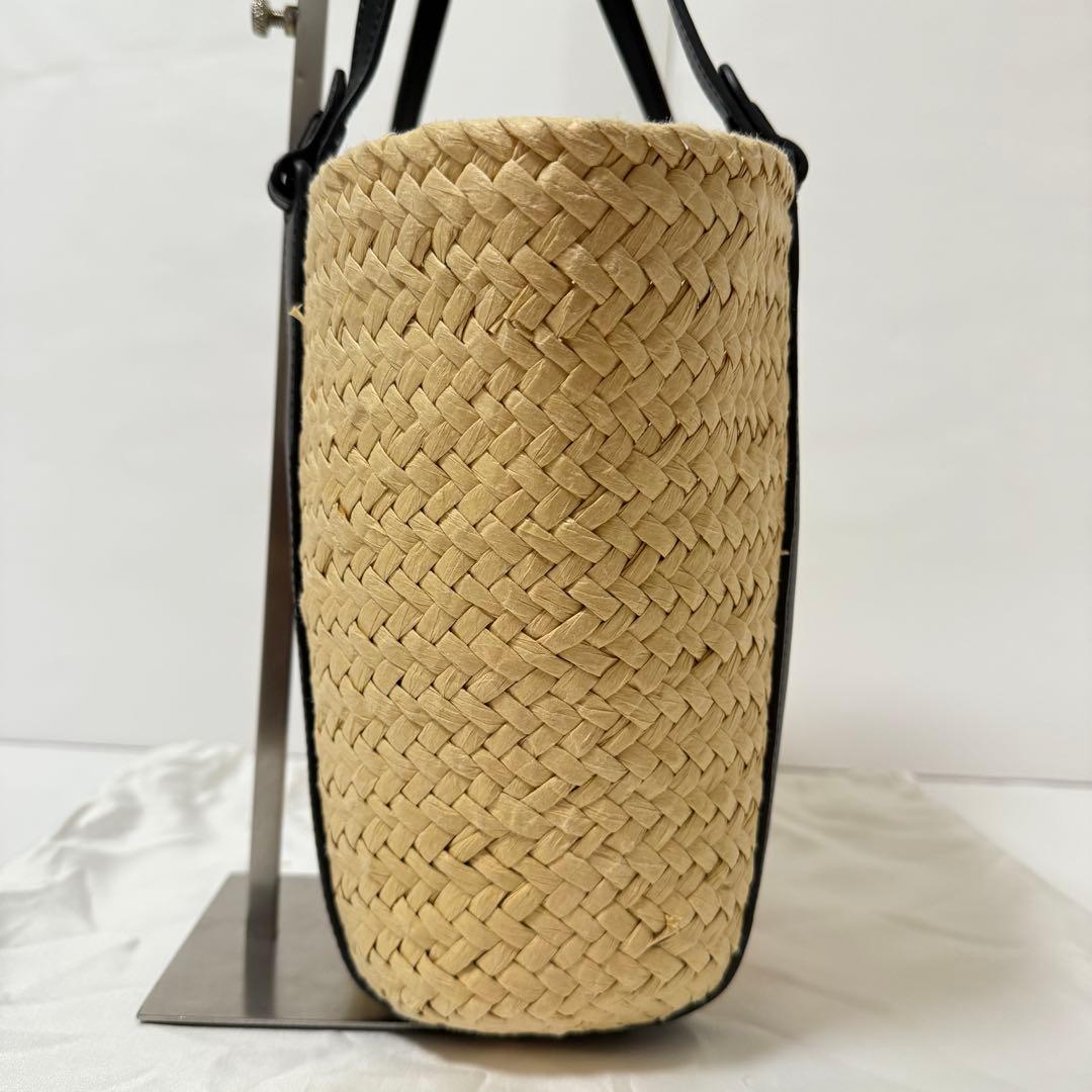 コーチ かごバッグ C金具 肩掛け可能 ストロー×レザー ブラック