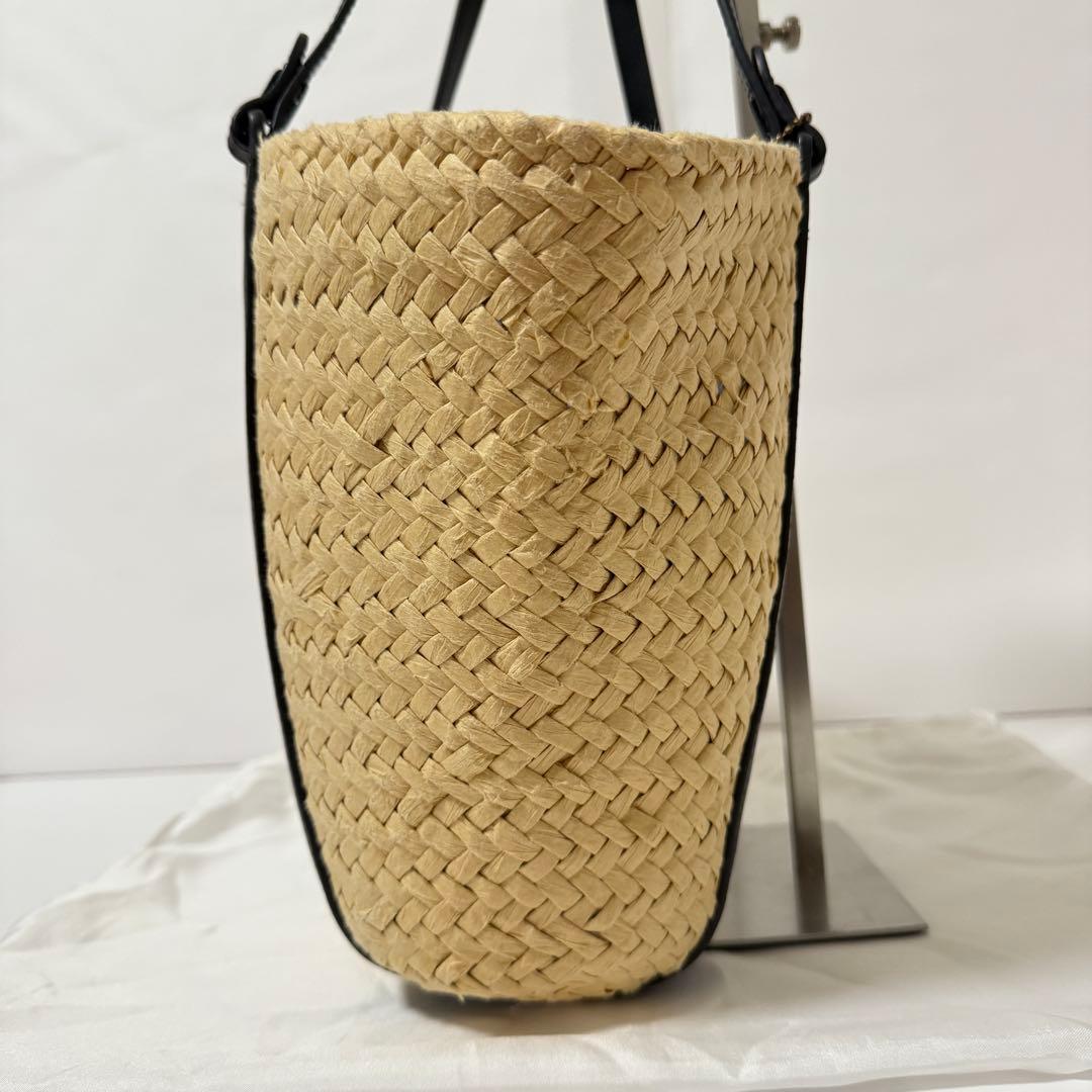 コーチ かごバッグ C金具 肩掛け可能 ストロー×レザー ブラック