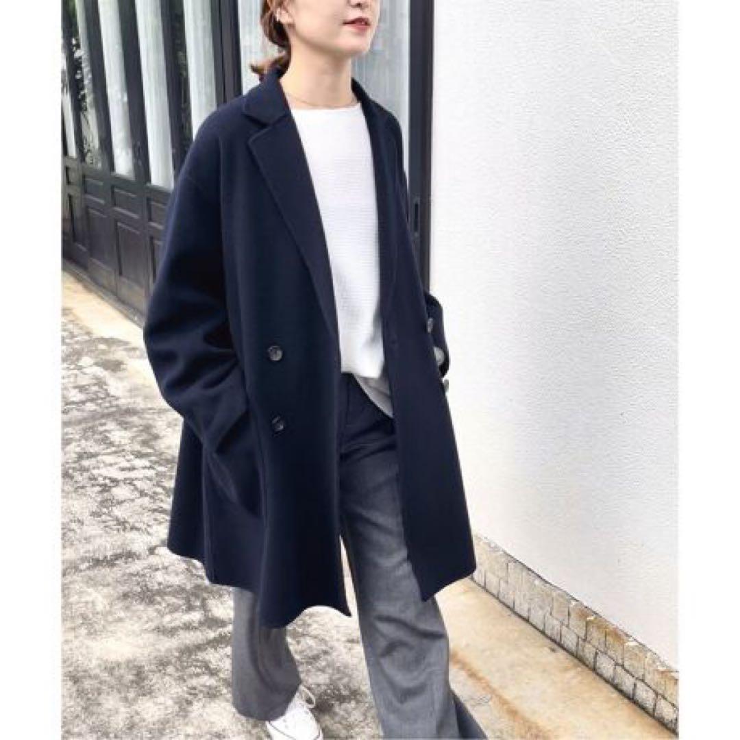 スピックアンドスパン W/Nyダブルブレストリバーコート　ゆったり　オーバー