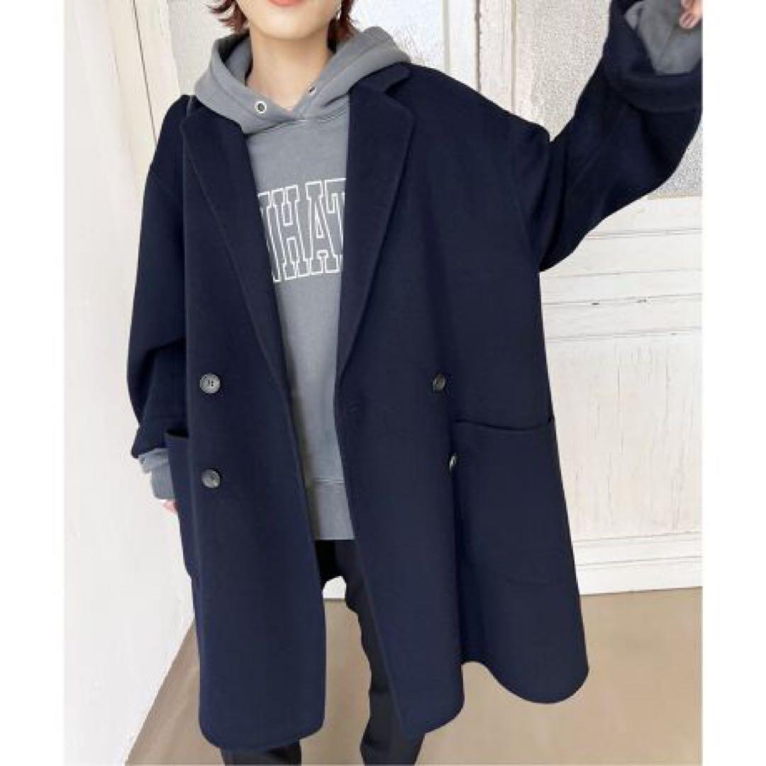 スピックアンドスパン W/Nyダブルブレストリバーコート　ゆったり　オーバー