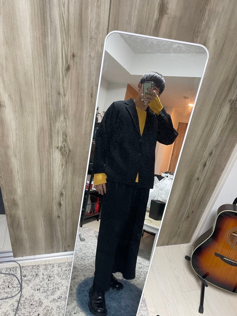 アームホールプリーツカットソー　サイズ3 黄色　オムプリッセイッセイミヤケ