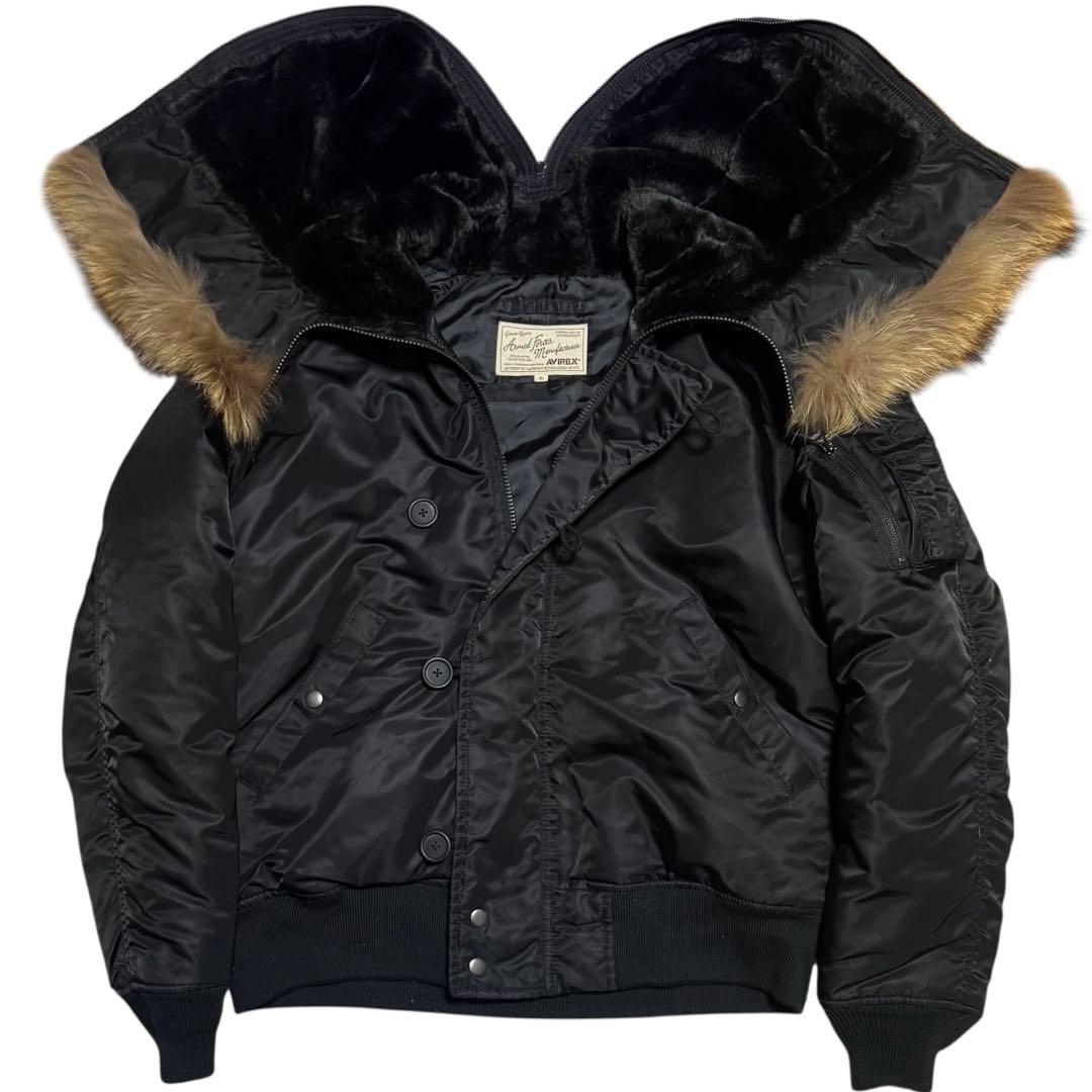 AVIREX ラクーンファー N-2B 短丈 フライトジャケット ブラック XL