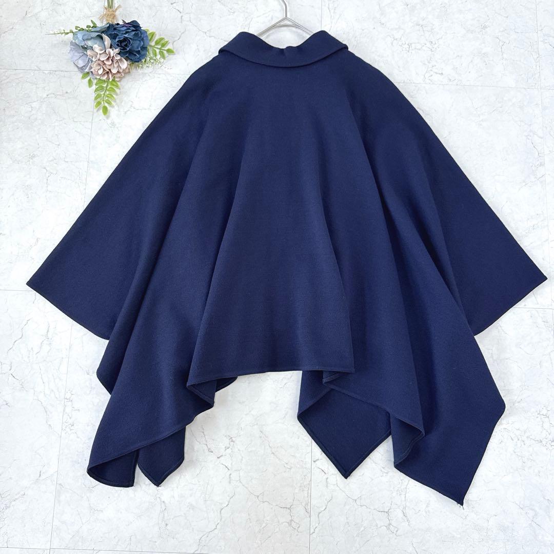 美品☆Leilian レリアン　大きいサイズ13号　ポンチョコート　濃紺　ウール