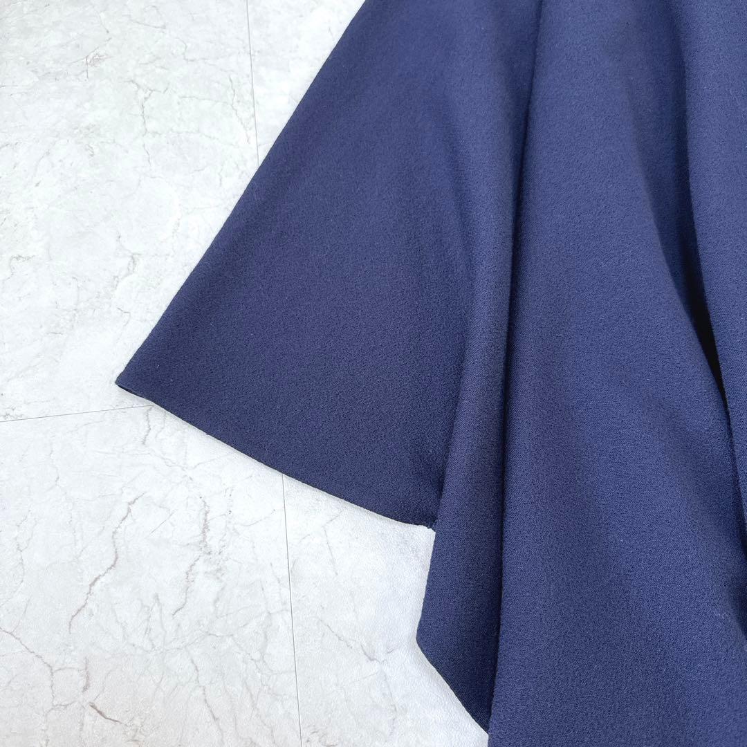 美品☆Leilian レリアン　大きいサイズ13号　ポンチョコート　濃紺　ウール