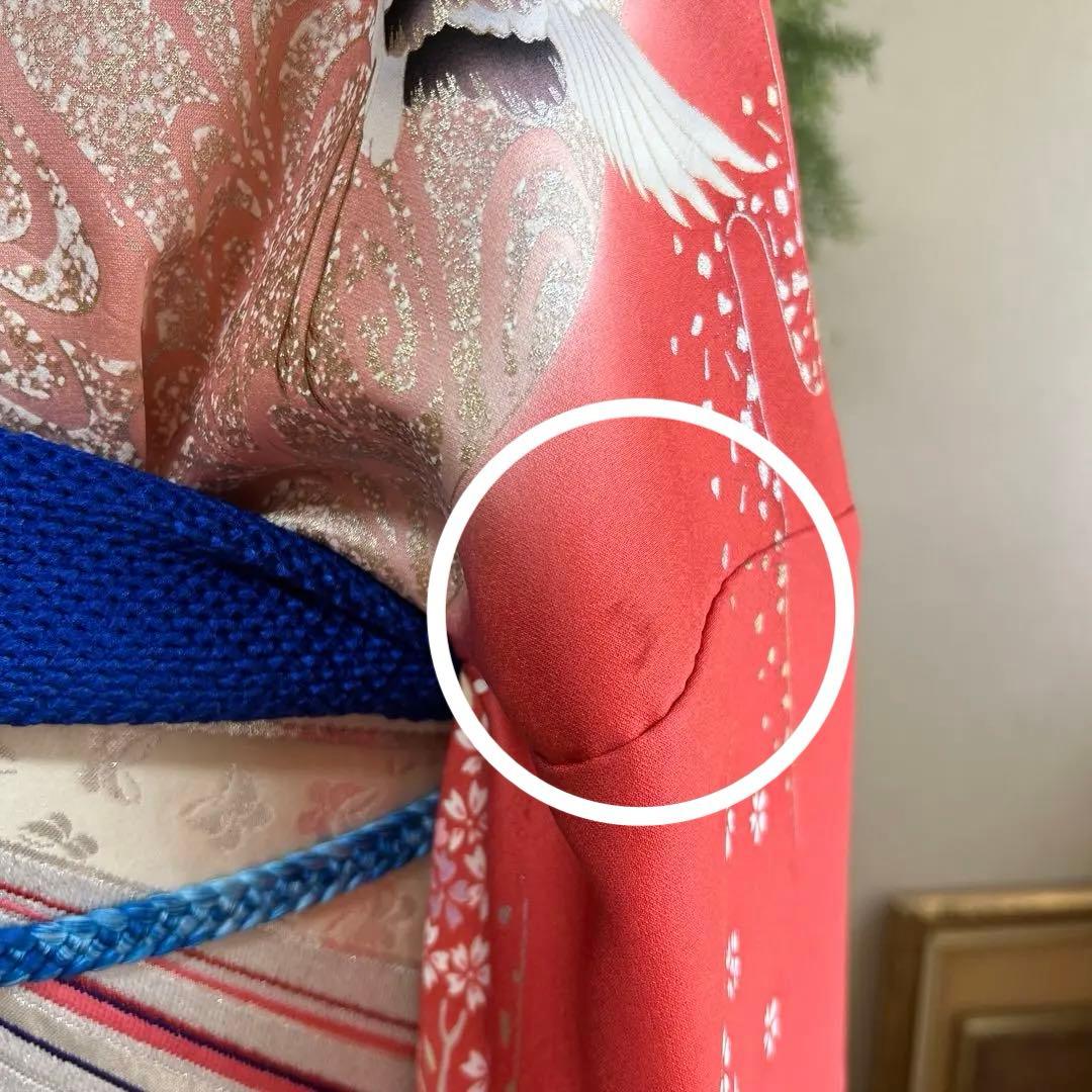 縁起の良い吉祥紋様、振袖フルセット 上品　ローズピンク　鶴　桜観世水　金コマ刺繍