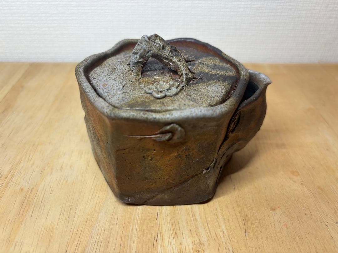 ㊻備前焼 宝瓶 登り窯 梅 うめ ウメ 6角 手びねり 急須