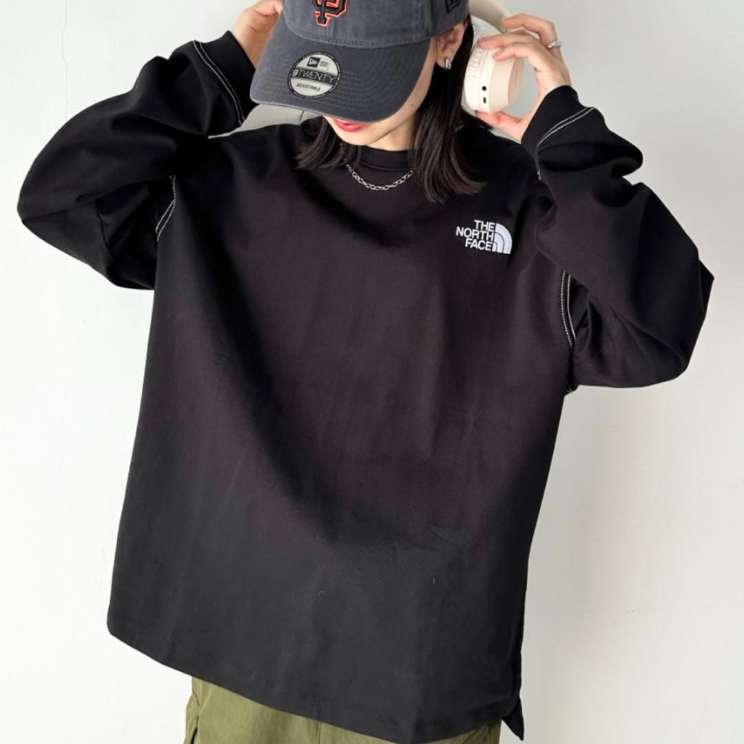 新品 THE NORTH FACE ロゴ刺繍 ステッチ 長袖 ロンT Lサイズ