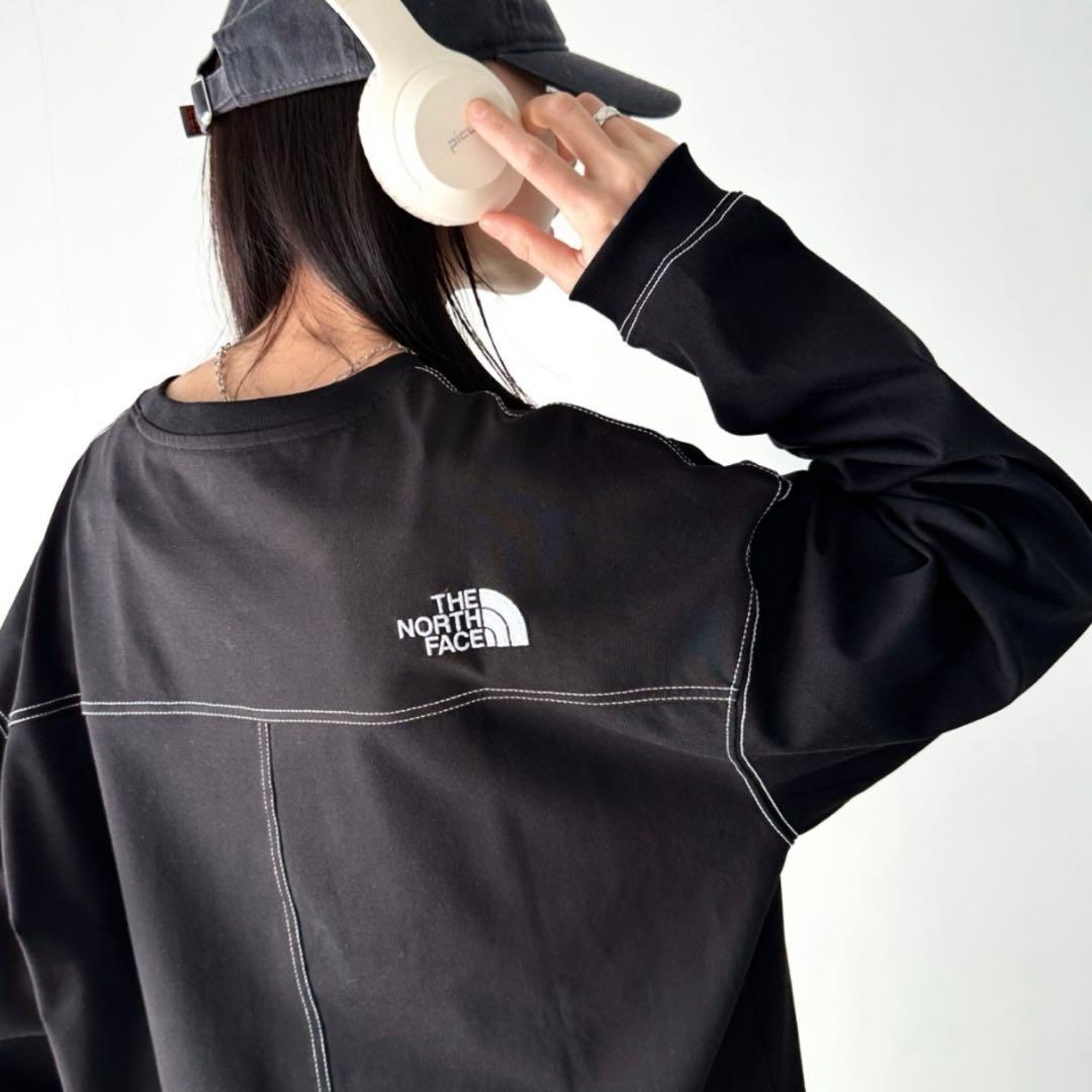 新品 THE NORTH FACE ロゴ刺繍 ステッチ 長袖 ロンT Lサイズ