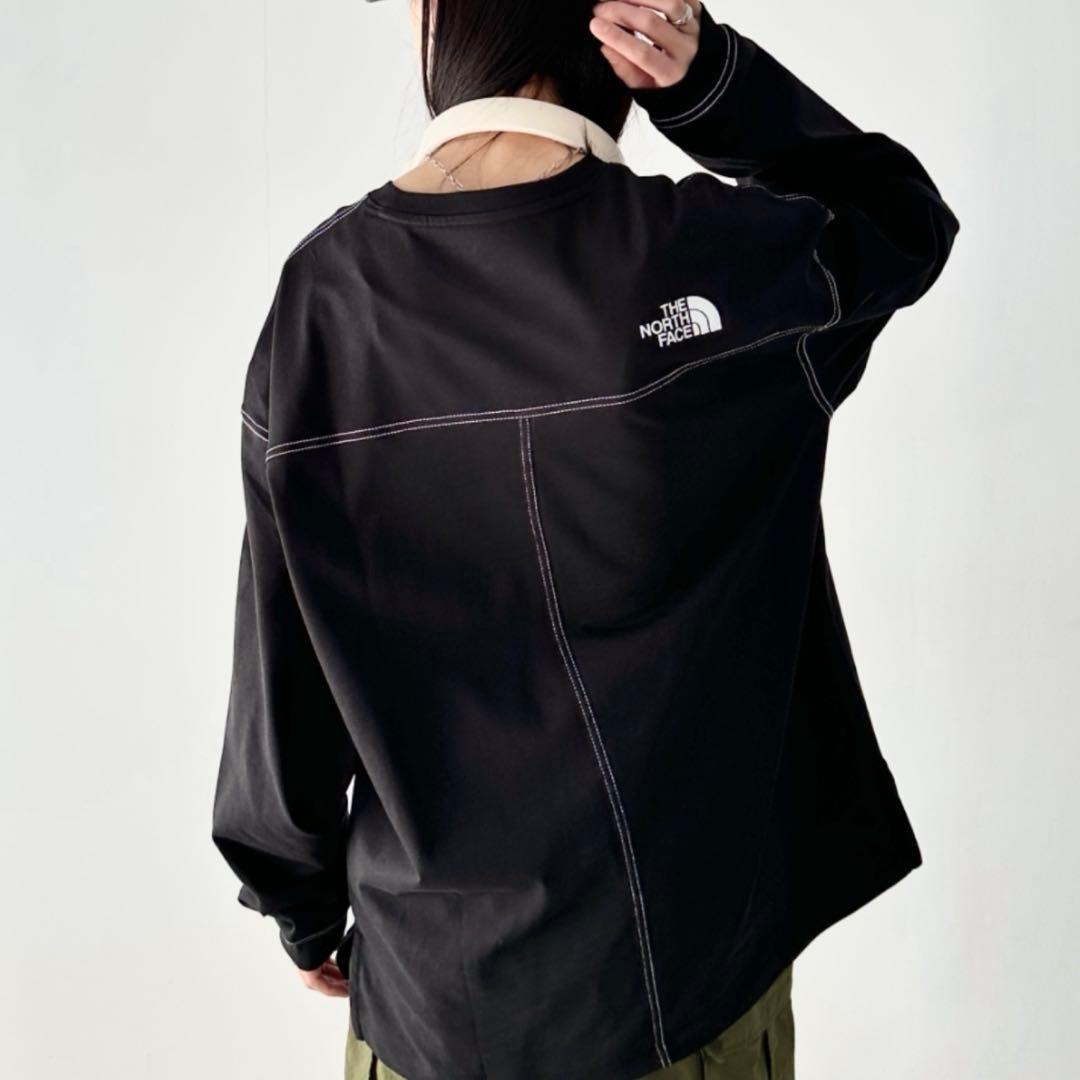 新品 THE NORTH FACE ロゴ刺繍 ステッチ 長袖 ロンT Lサイズ