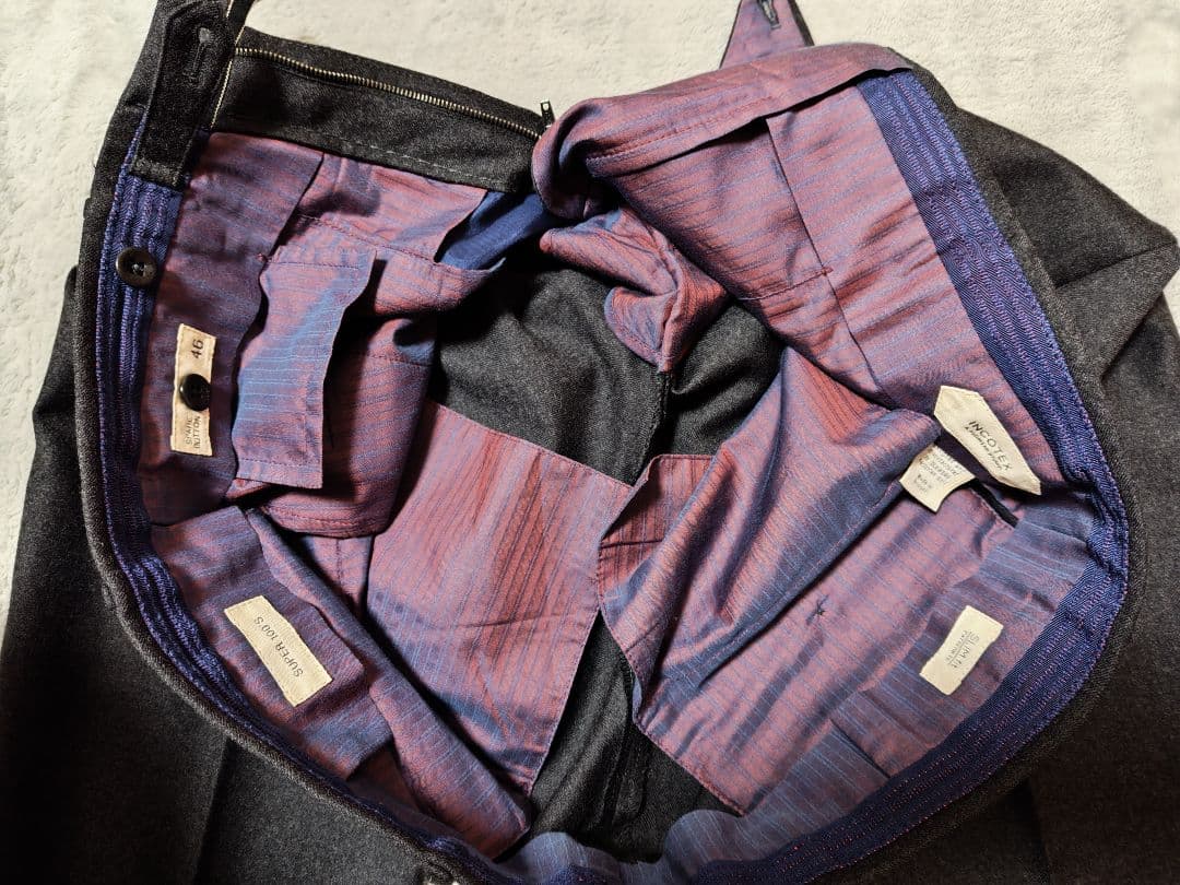 INCOTEX SUPER100'sダークグレー スリムフィット スラックス