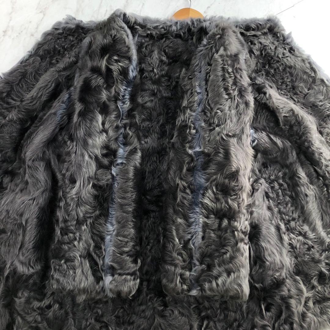 CHEVAREINE カルガンラム 羊毛皮 リアルファーコート グレー×ブルー系