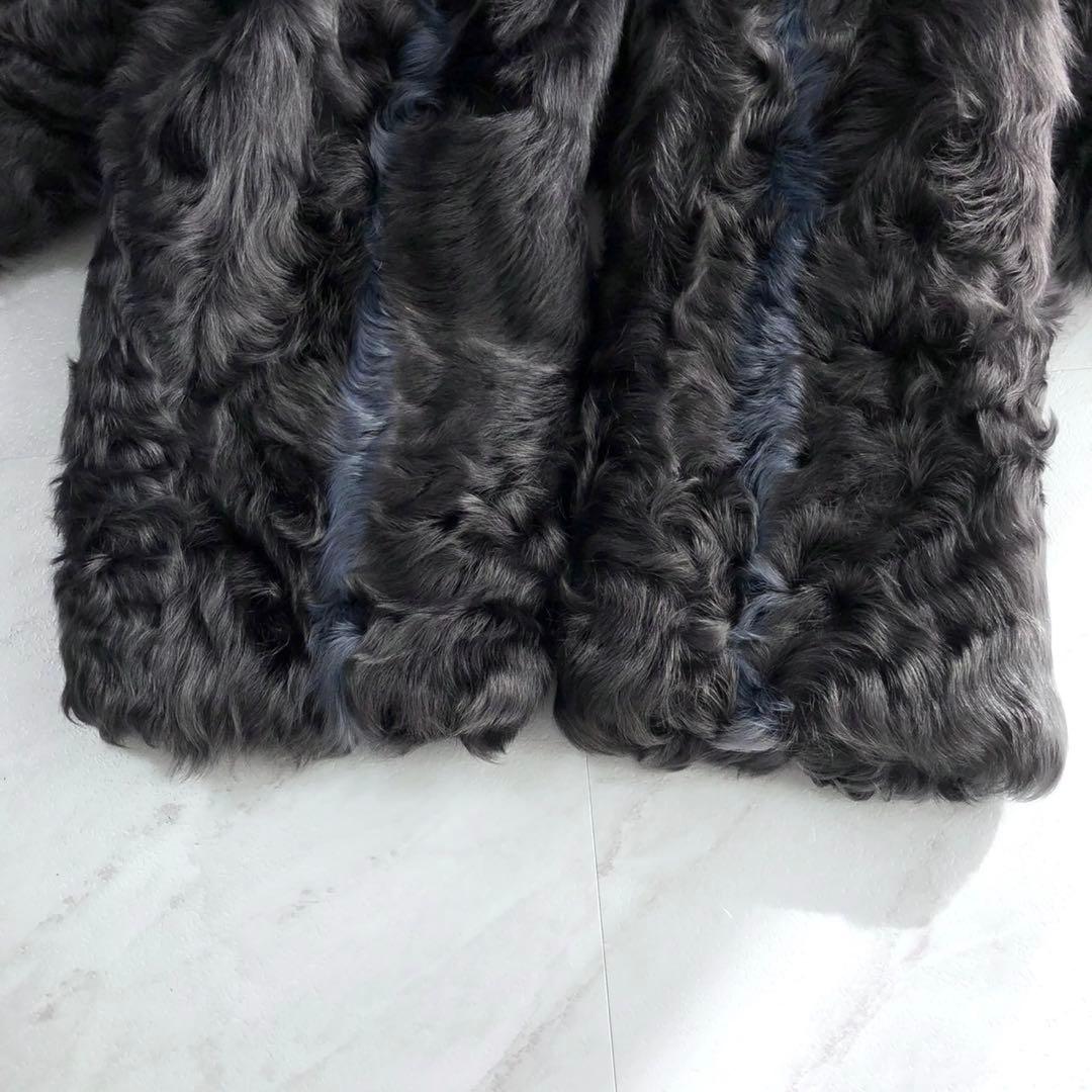 CHEVAREINE カルガンラム 羊毛皮 リアルファーコート グレー×ブルー系