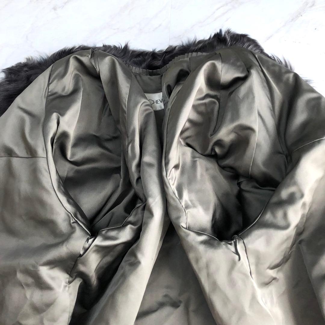 CHEVAREINE カルガンラム 羊毛皮 リアルファーコート グレー×ブルー系