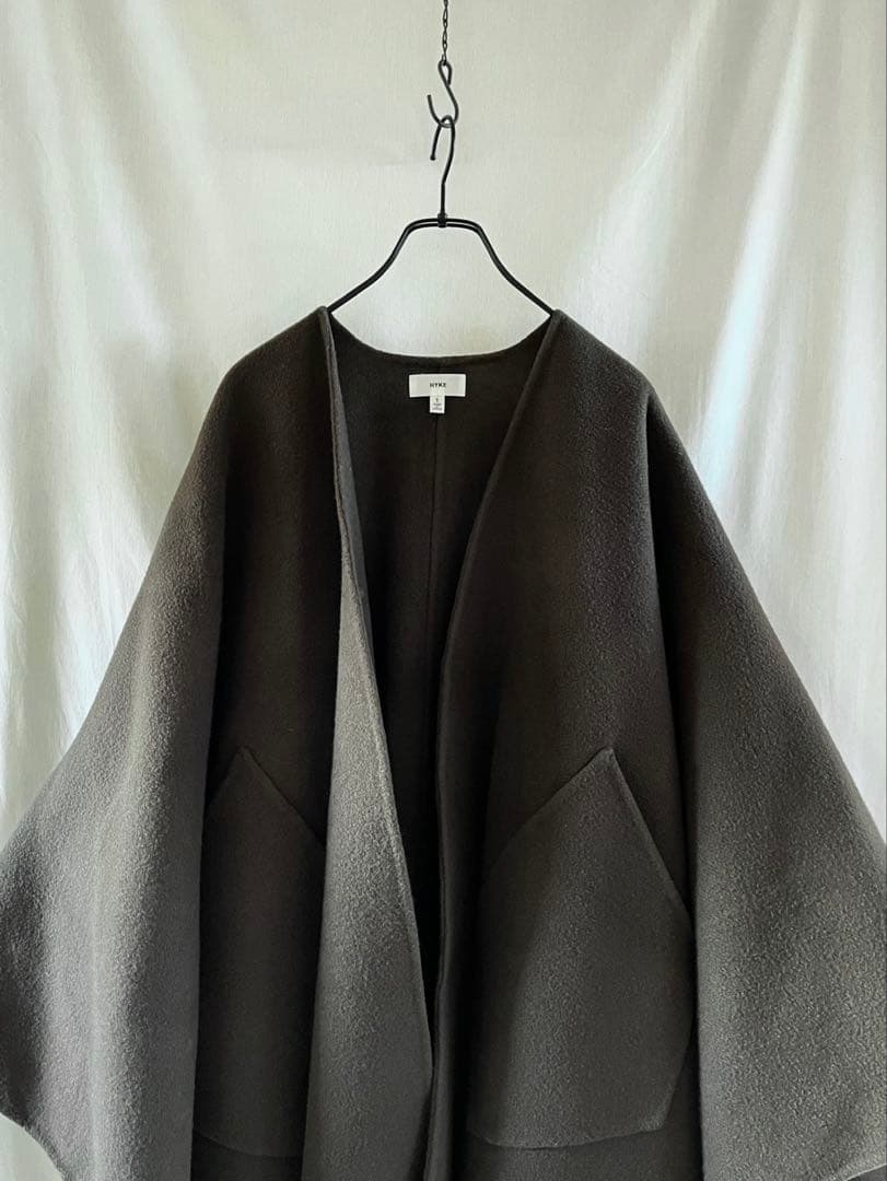 HYKEハイク メルトンウール ポンチョ/ケープコート マント