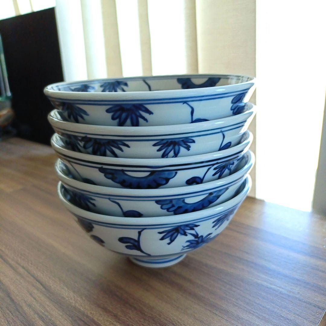 源右衛門　古染付山水絵　飯碗　５客