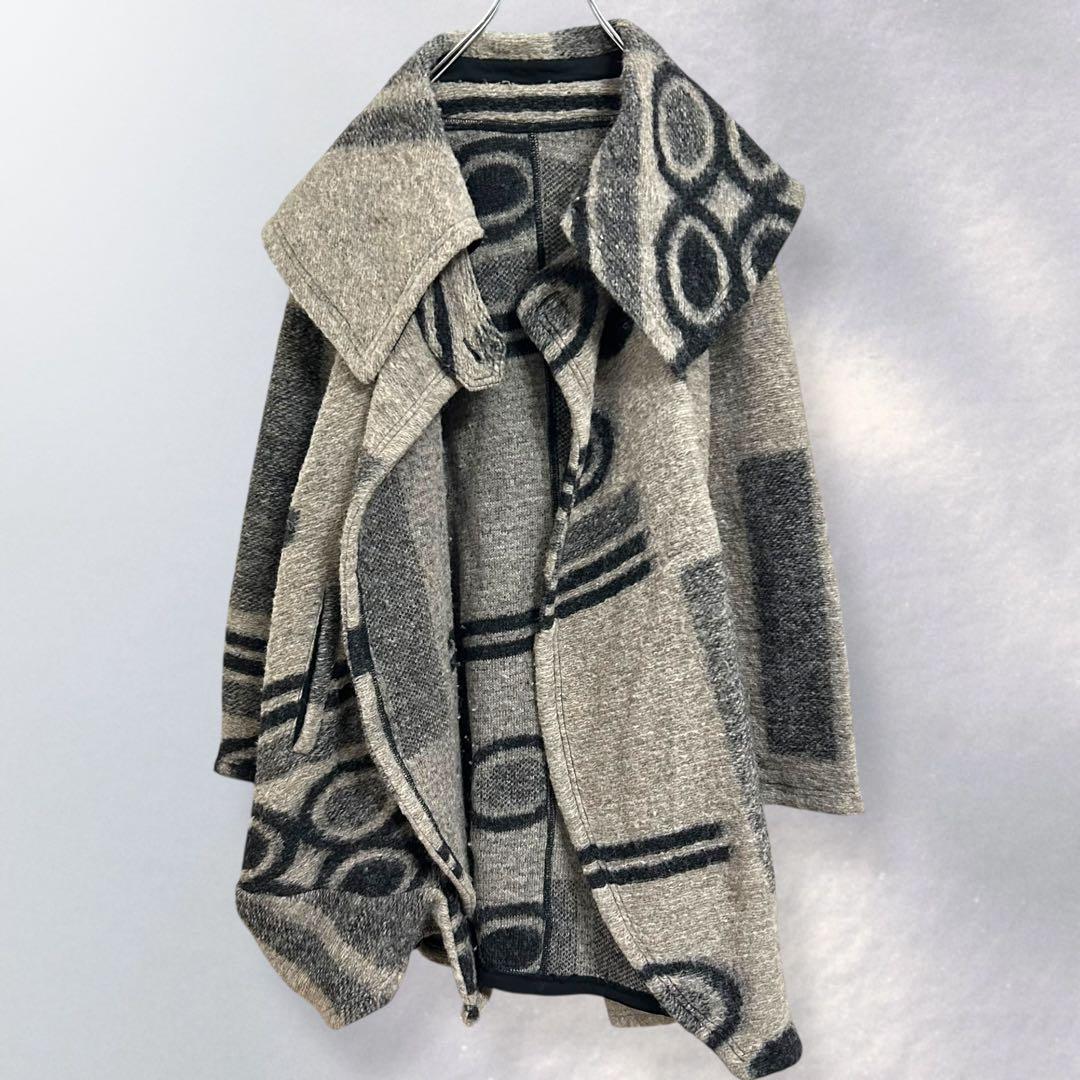 エイココンドウ 総柄 ビッグカラーコート 幾何学柄 ゆったり 42《a958