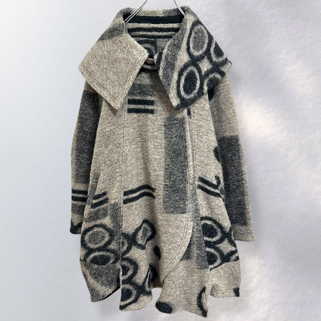 エイココンドウ 総柄 ビッグカラーコート 幾何学柄 ゆったり 42《a958