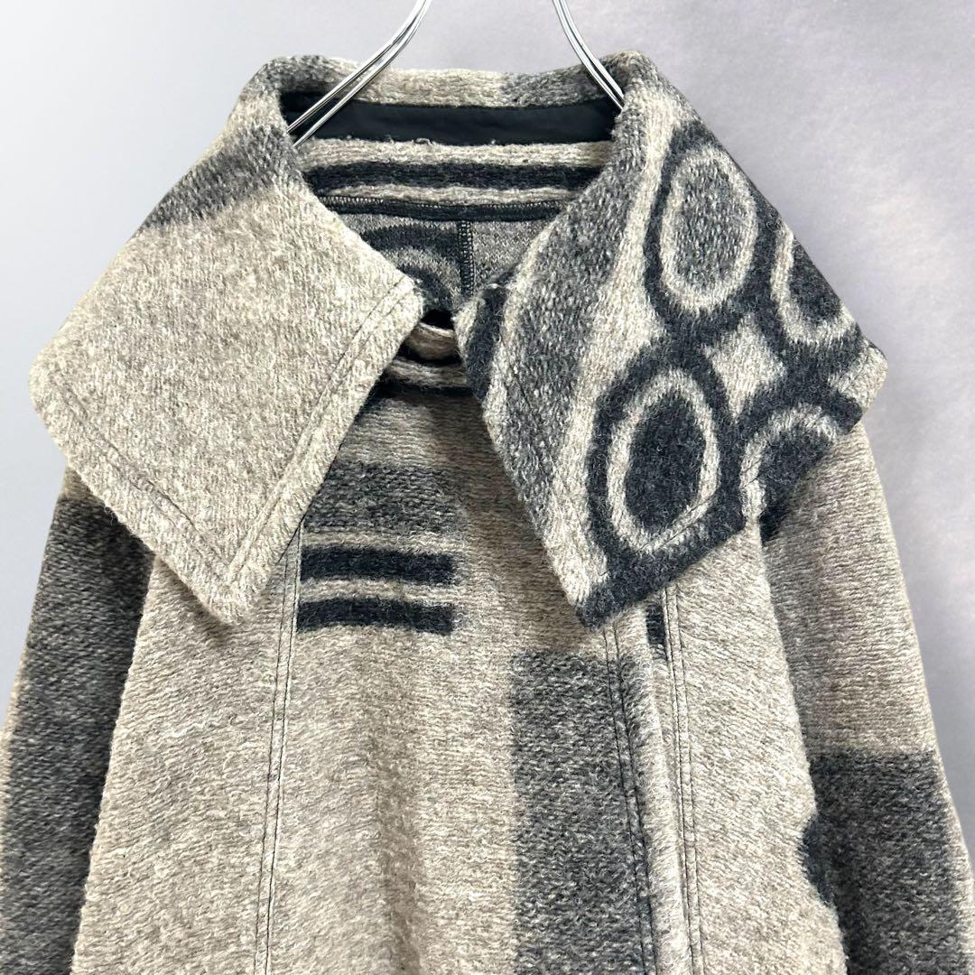 エイココンドウ 総柄 ビッグカラーコート 幾何学柄 ゆったり 42《a958