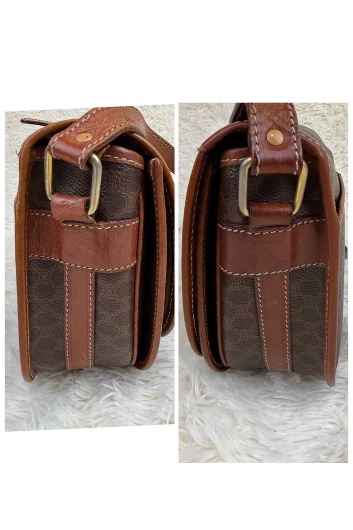 セリーヌ マカダム柄　 PVC×レザー 斜め掛け　ヴィンテージ　ショルダーバッグ