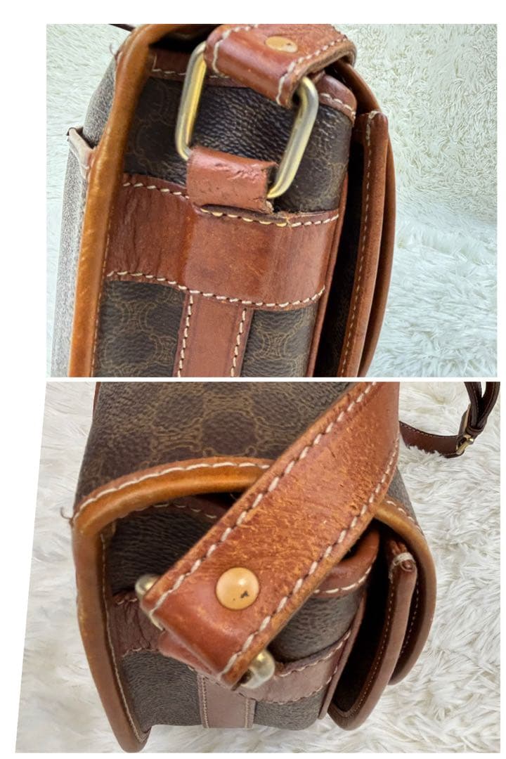 セリーヌ マカダム柄　 PVC×レザー 斜め掛け　ヴィンテージ　ショルダーバッグ