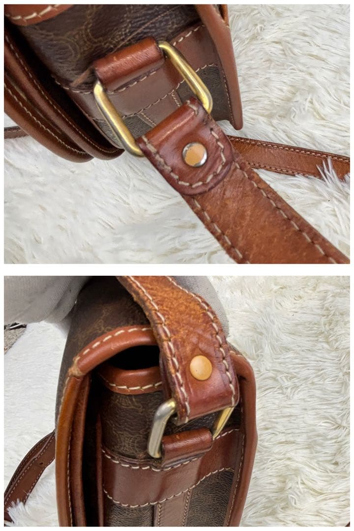 セリーヌ マカダム柄　 PVC×レザー 斜め掛け　ヴィンテージ　ショルダーバッグ