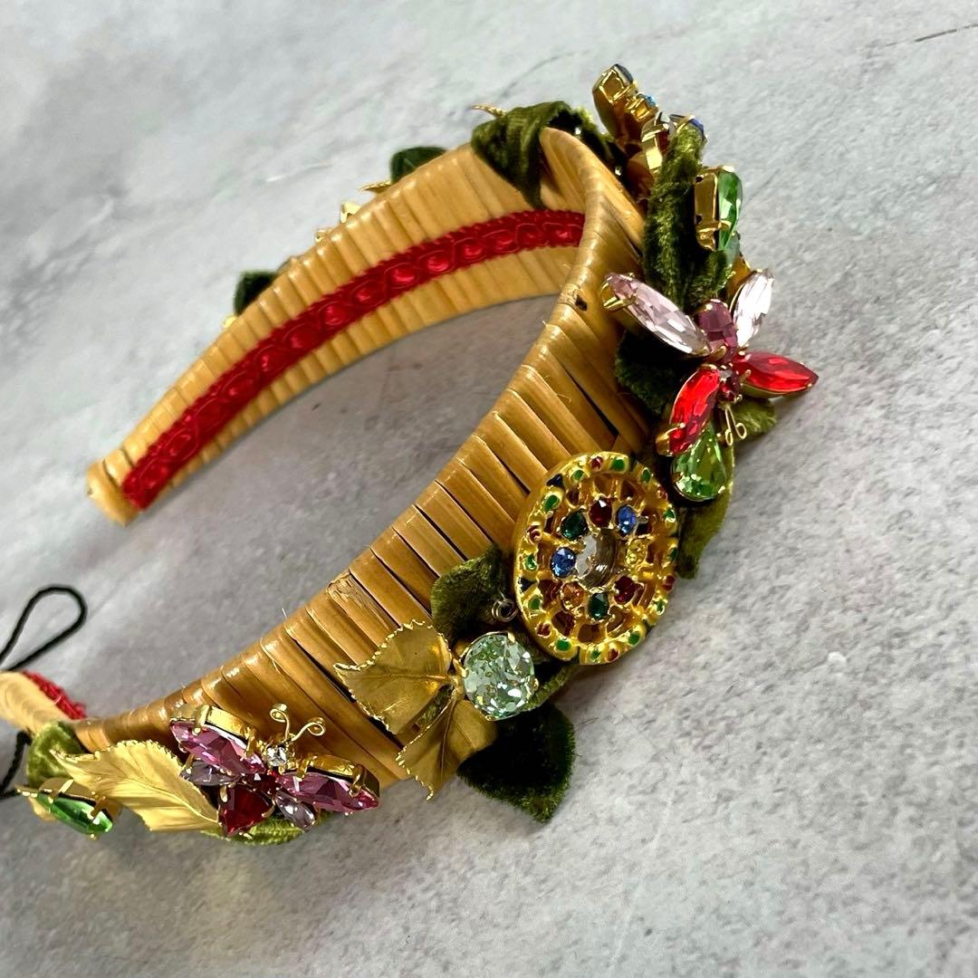 希少★ドルチェ＆ガッバーナ バンブー カチューシャ ビジュークリスタル フラワー