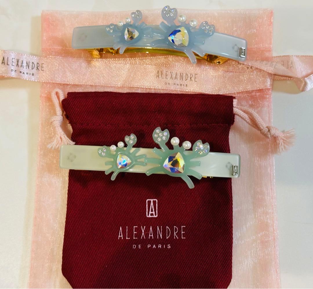 【新品未使用】alexandre de paris カニ　バレッタ　緑8cm