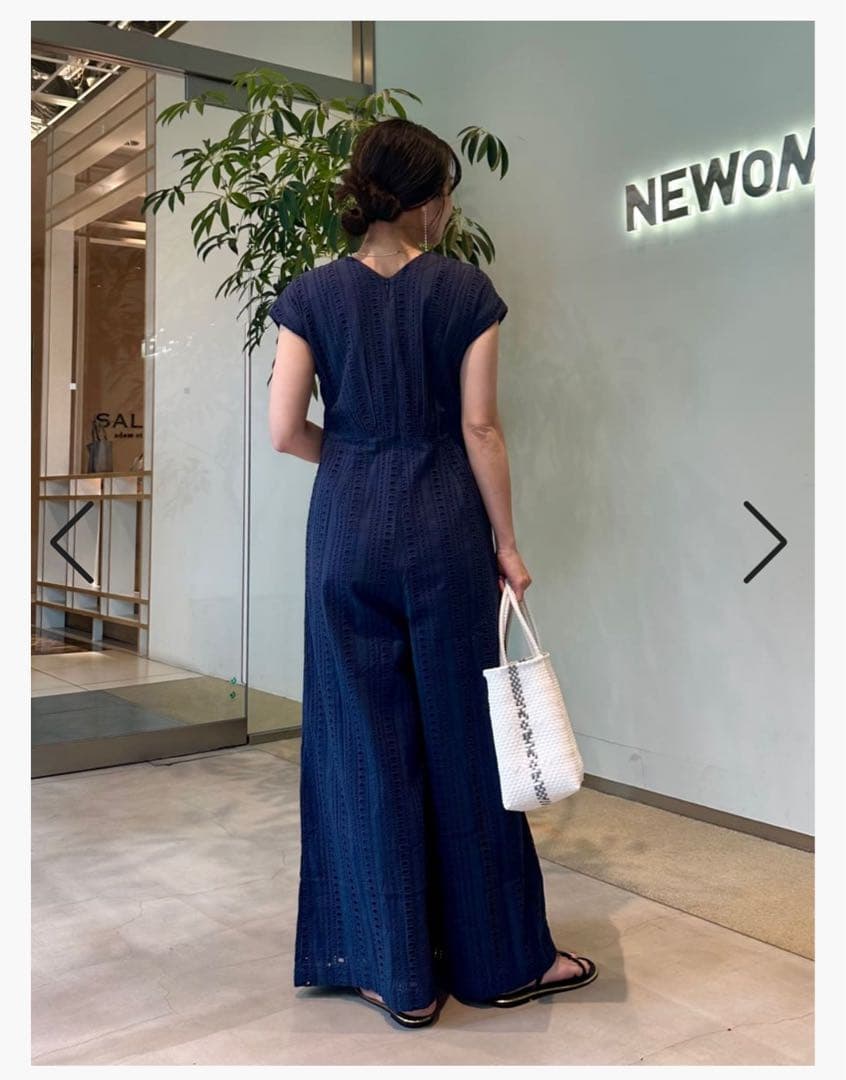 値下ne Quittez pas☆カットワーク　オールインワン☆ネイビー☆美品♪