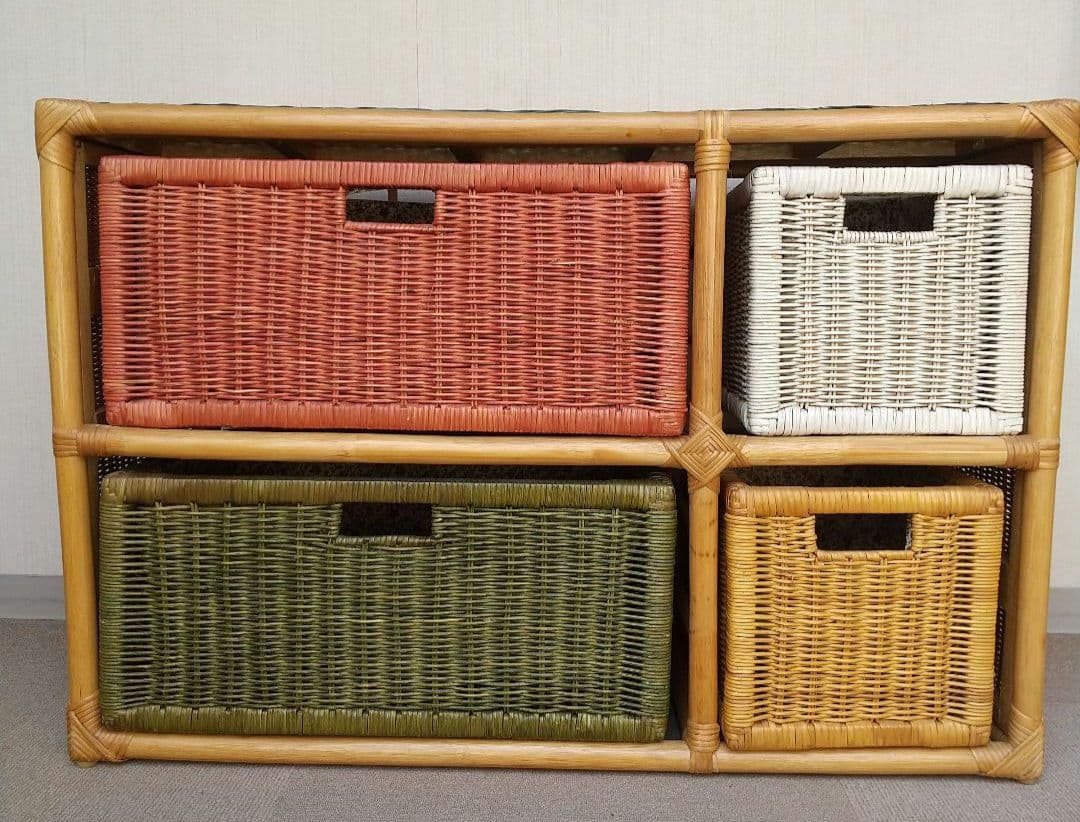 ラタン収納ボックス付きチェスト 引き出し 内張り 布付き