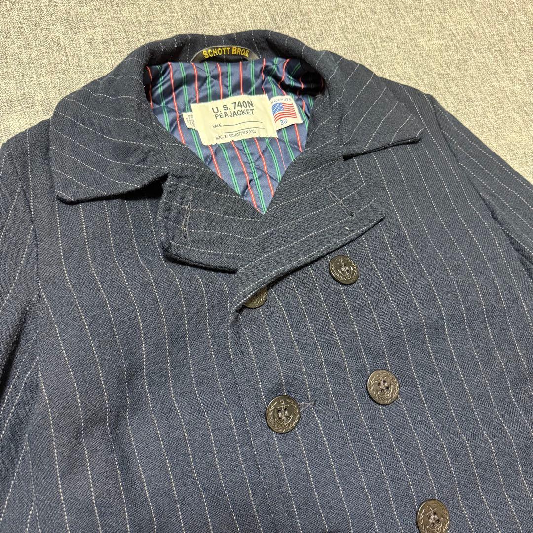 Schott×タケオキクチ★USA製Pコート 裏地キルティング&マルチストライプ