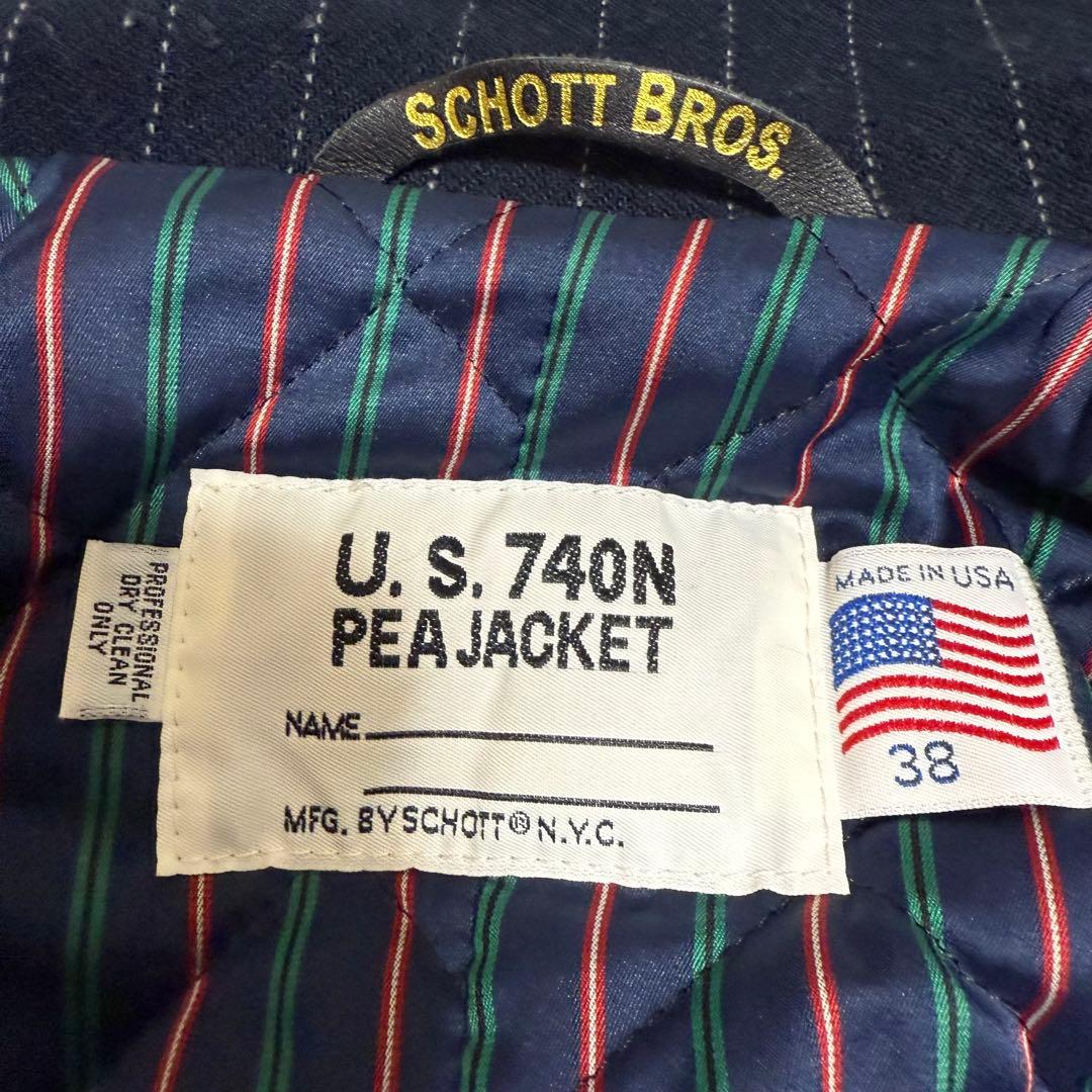 Schott×タケオキクチ★USA製Pコート 裏地キルティング&マルチストライプ