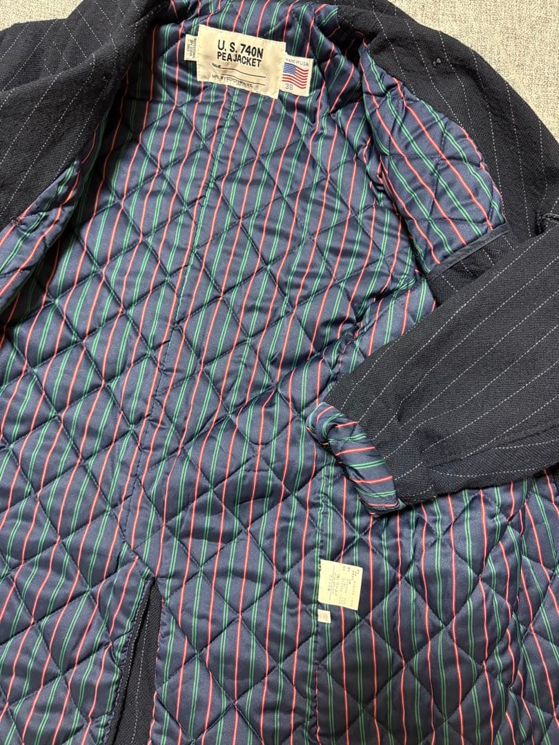 Schott×タケオキクチ★USA製Pコート 裏地キルティング&マルチストライプ