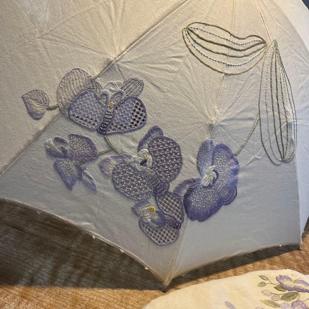 戸塚刺繍作品　紫の花 折りたたみ日傘