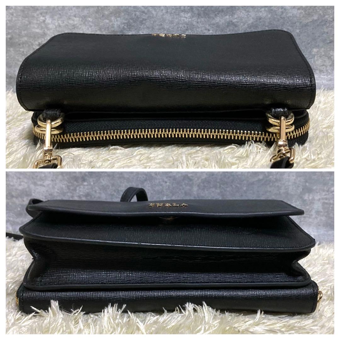 【極美品】フルラ ウォレットショルダーバッグ レザー ブラック リーヴァ