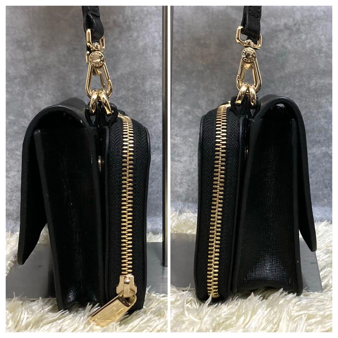 【極美品】フルラ ウォレットショルダーバッグ レザー ブラック リーヴァ