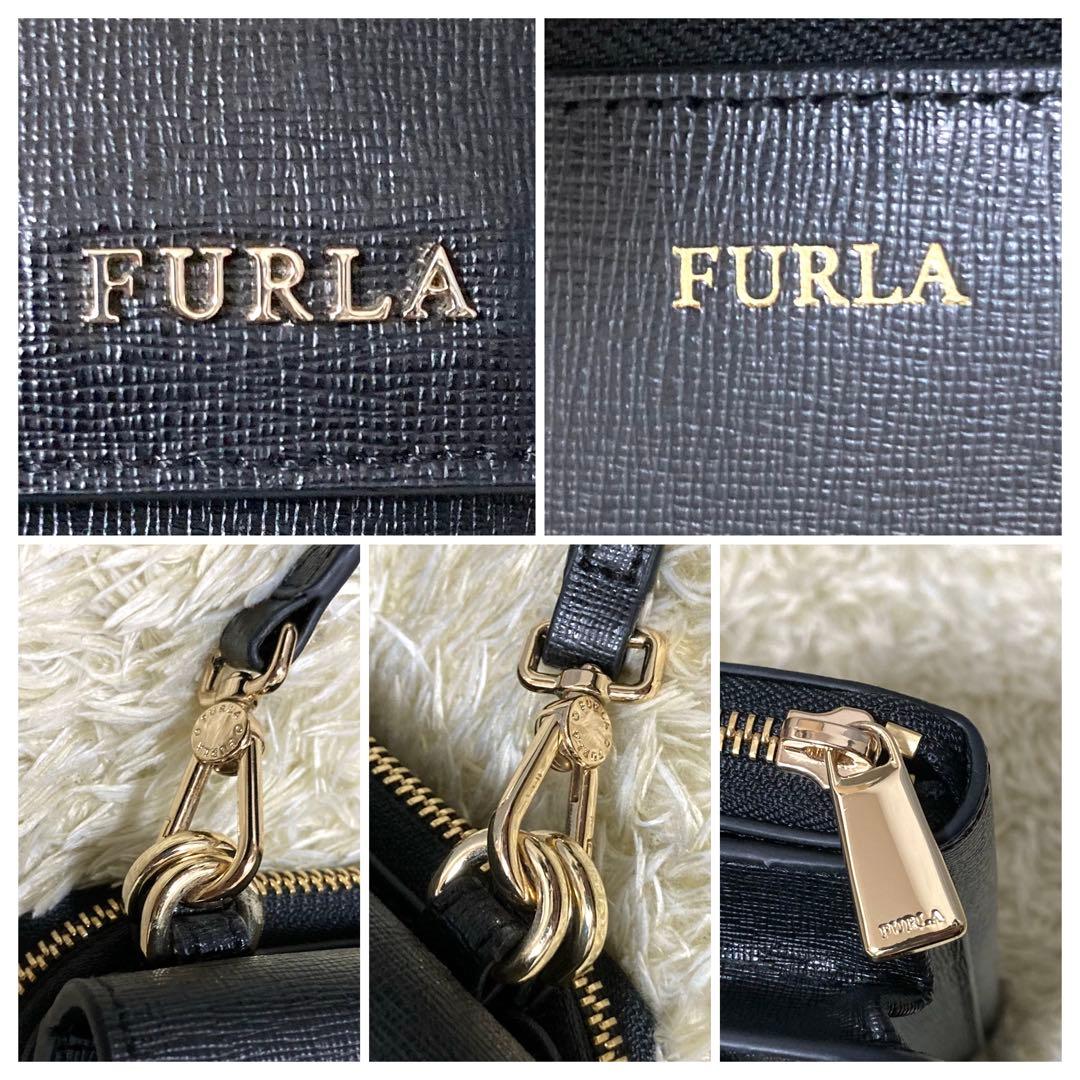 【極美品】フルラ ウォレットショルダーバッグ レザー ブラック リーヴァ