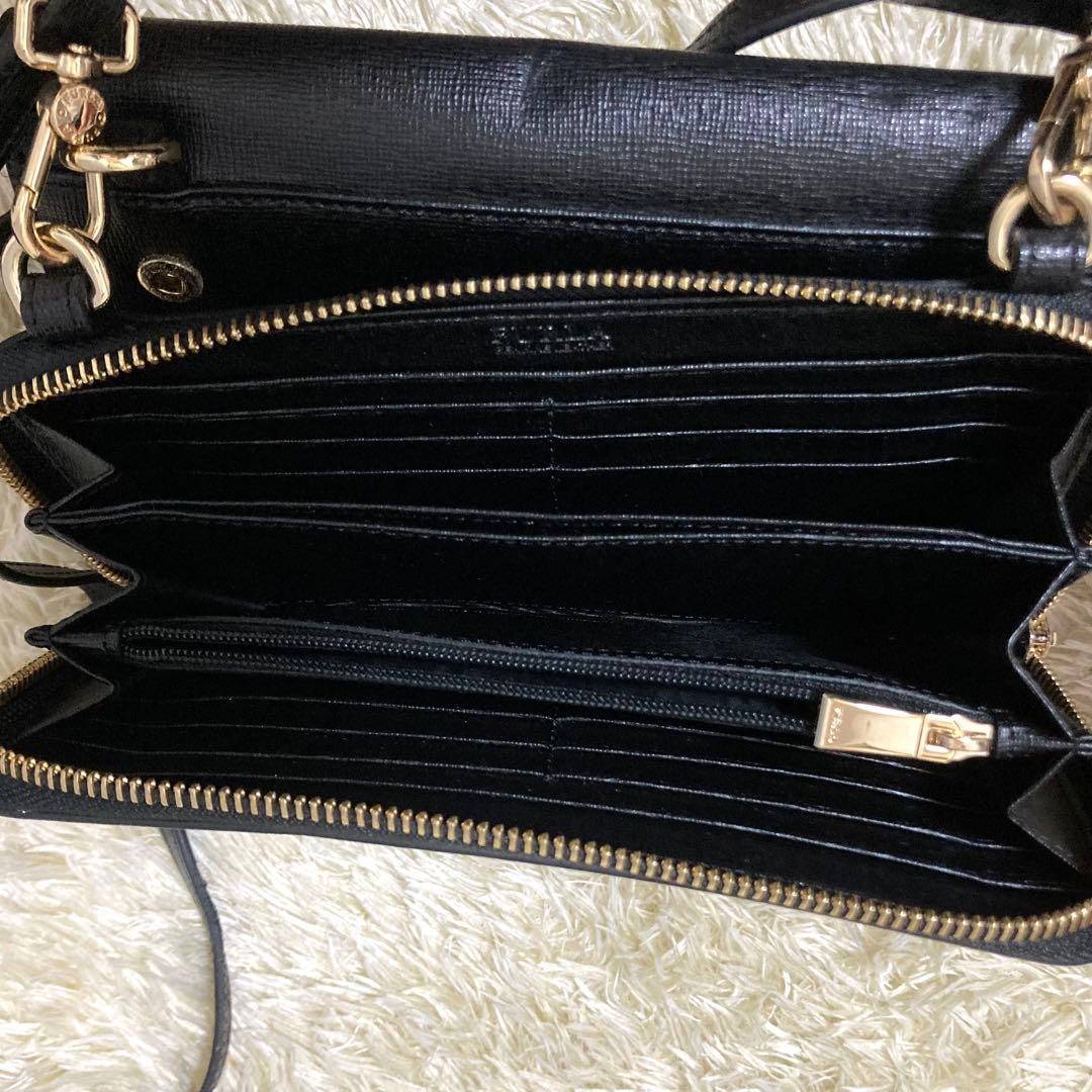 【極美品】フルラ ウォレットショルダーバッグ レザー ブラック リーヴァ