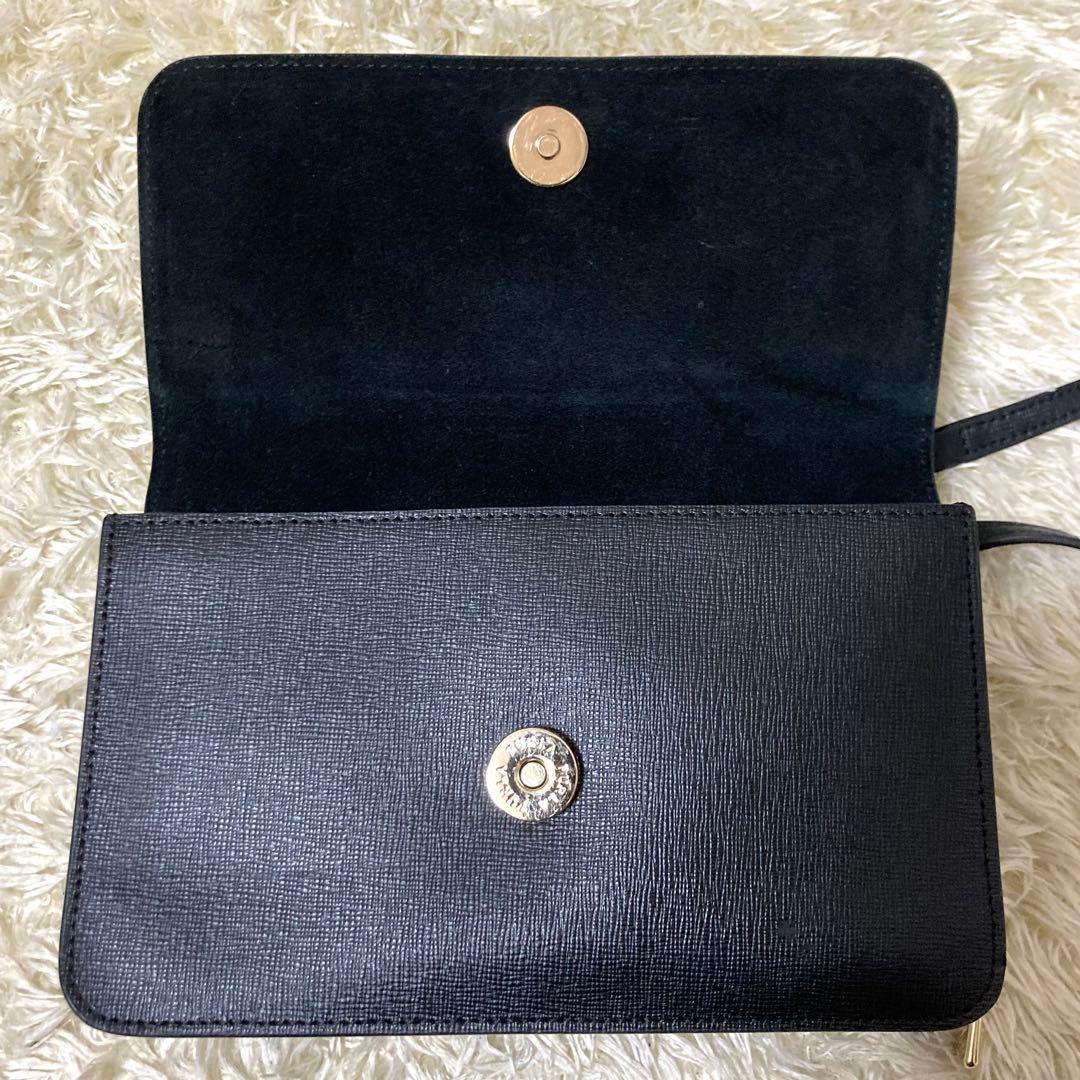 【極美品】フルラ ウォレットショルダーバッグ レザー ブラック リーヴァ