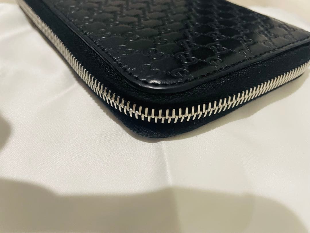 美品✨ グッチ 長財布 ラウンドファスナー マイクロシマ ブラック レザー