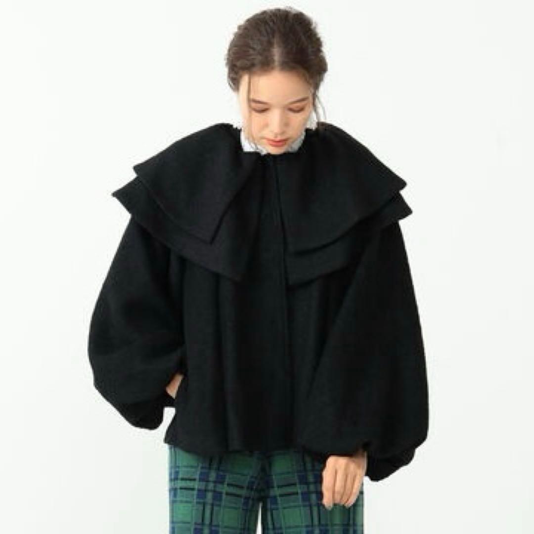 カロリナグレイサー ダブルカラーショートコート F ボリュームスリーブ 大きめ襟