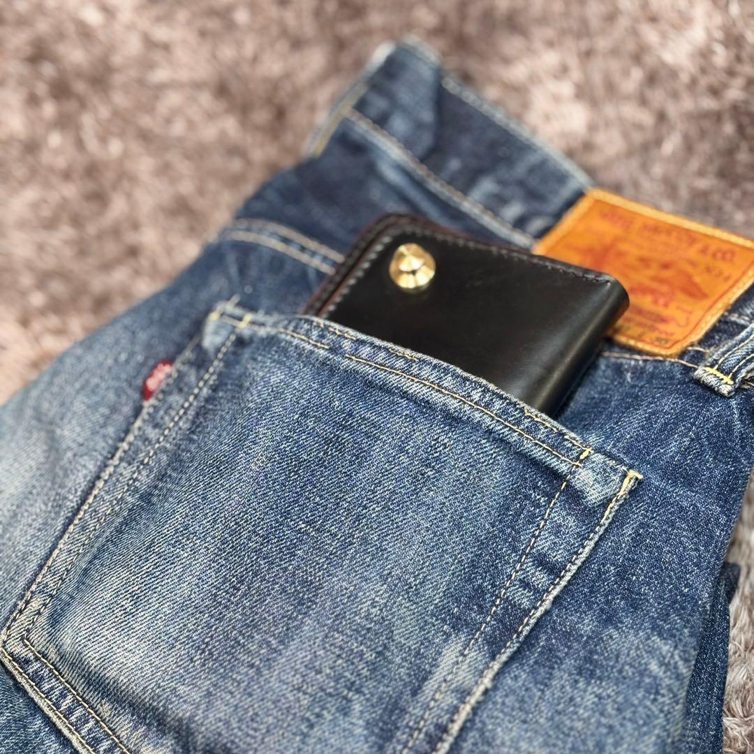 ◎個性派.トラッカーウォレット3層.顔料赤芯.スナップロック.アメカジ◎