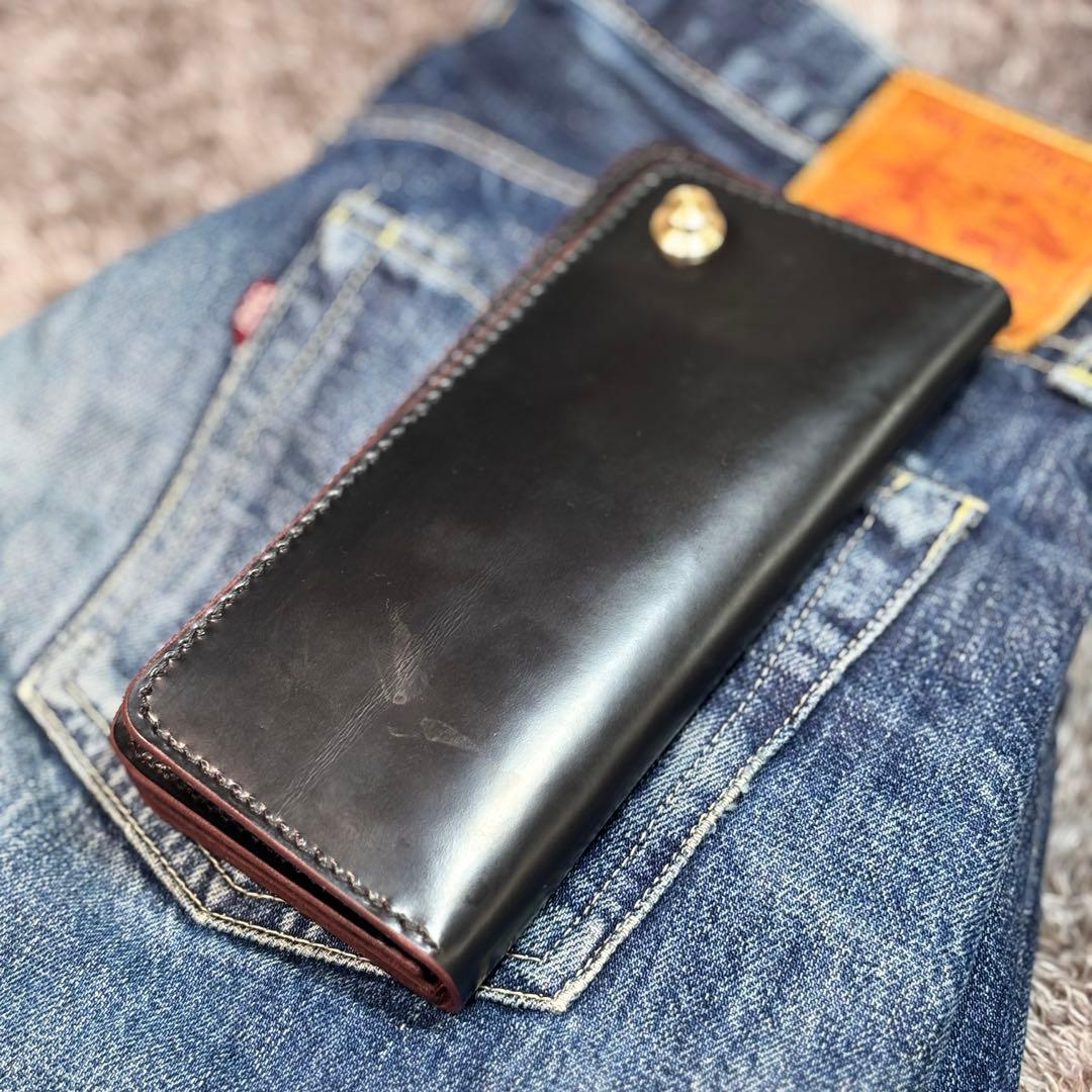 ◎個性派.トラッカーウォレット3層.顔料赤芯.スナップロック.アメカジ◎