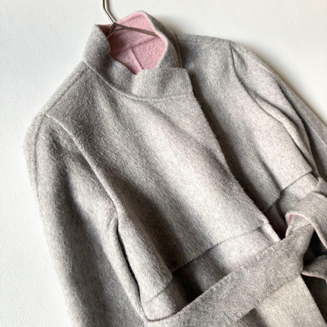 ANAYI　アナイ　近年モデル　ウールリバーコート　ガウンコート　グレーxピンク