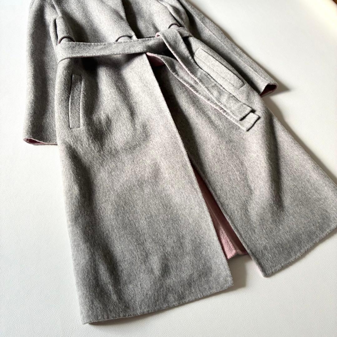 ANAYI　アナイ　近年モデル　ウールリバーコート　ガウンコート　グレーxピンク