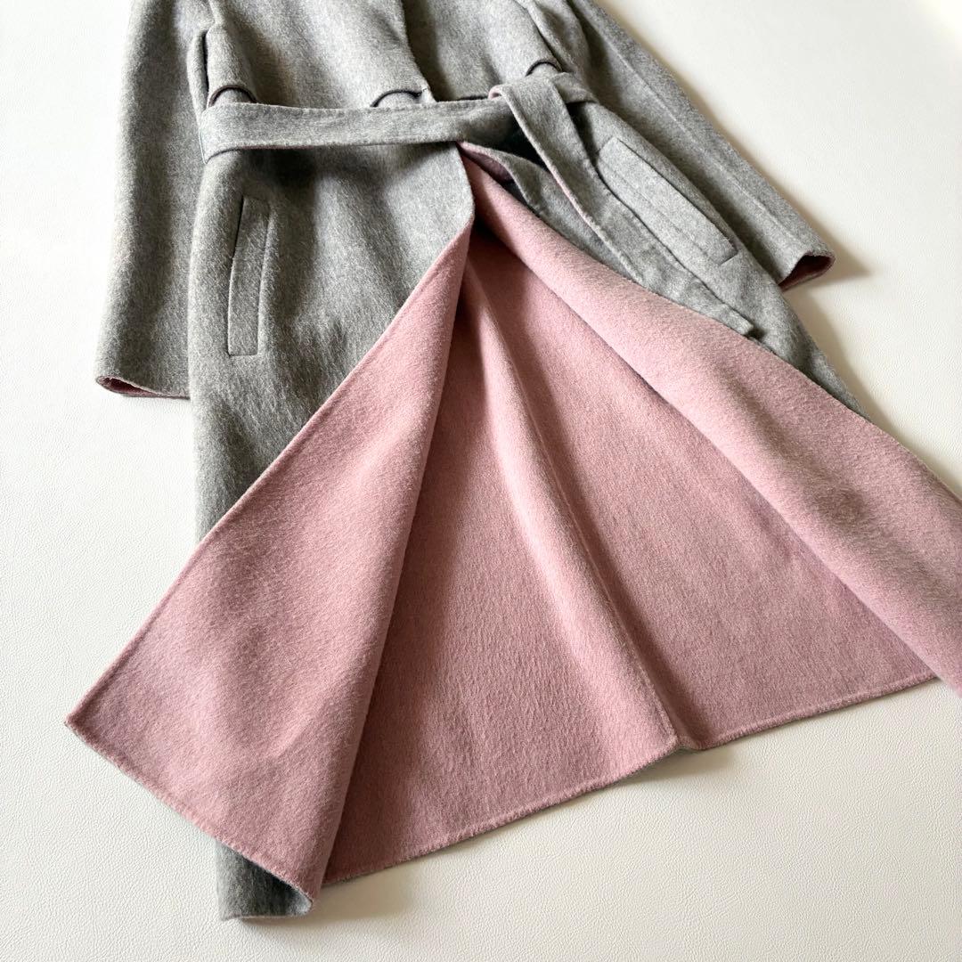 ANAYI　アナイ　近年モデル　ウールリバーコート　ガウンコート　グレーxピンク