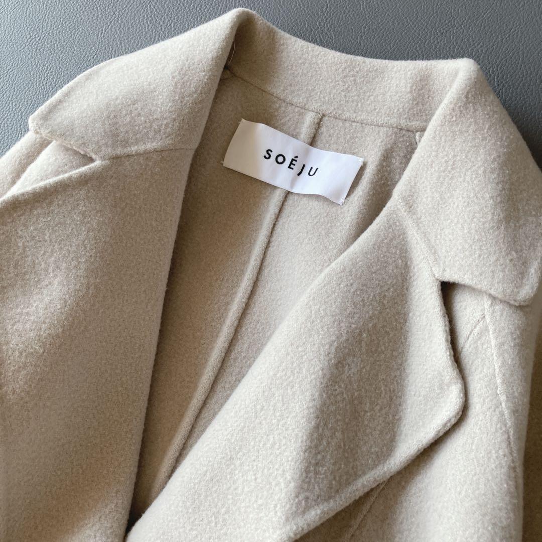 s*a様 ソージュ　ウールリバーローブコート　ロング　ベルト付き　グレージュ　S